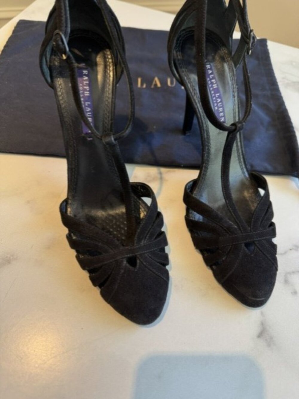 Ralph Lauren Collection Black Suede Strappy Heels Sandals size 38